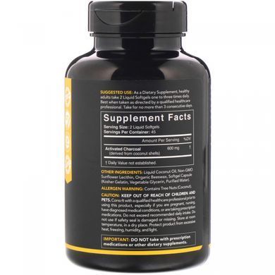 Активированный уголь из скорлупы кокоса Sports Research (Activated Charcoal) 300 мг 90 гелевых капсул купить в Киеве и Украине