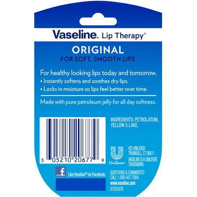 Бальзам для губ оригінальний Vaseline (Lip Therapy Original Lip Balm) 7 г