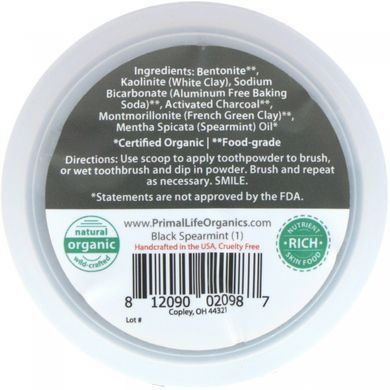 Зубной порошок черная мята Primal Life Organics (Dirty Mouth Toothpowder) 28 г купить в Киеве и Украине