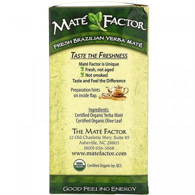 Органический Йерба Мате из оливковых листьев, Olive Leaf Organic Yerba Mate, Mate Factor, 20 чайных пакетиков, 2,47 унции (70 г) купить в Киеве и Украине