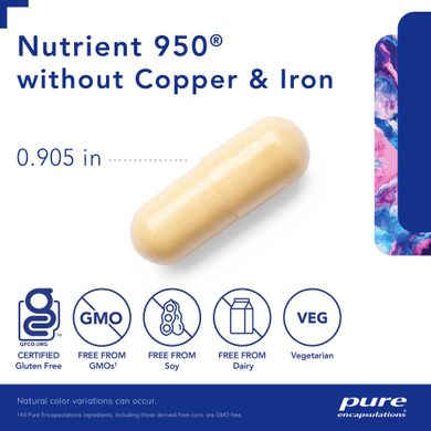 Мультивітаміни та мінерали без міді та заліза Pure Encapsulations (Nutrient 950 w/o Copper and Iron) 180 капсул