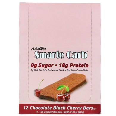 Smarte Carb, Шоколад с черной вишней, NuGo Nutrition, 12 батончиков, 1,76 унции (50 г) каждый купить в Киеве и Украине
