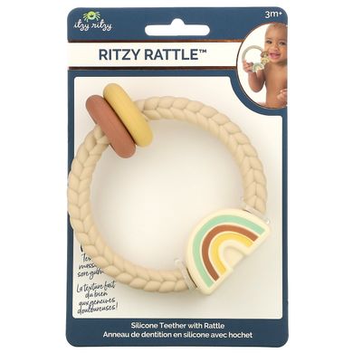 Itzy Ritzy, Ritzy Rattle, силіконовий прорізувач з брязкальцем, для дітей від 3 місяців, веселка, 1 шт.