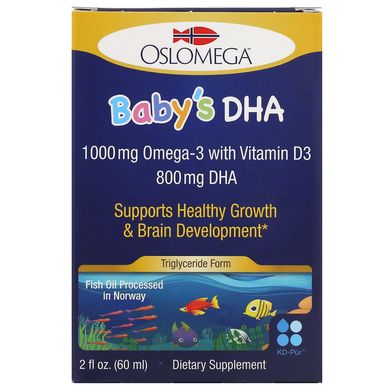 DHA норвезького дитини з вітаміном D3, Norwegian Baby's DHA with Vitamin D3, Oslomega, 800 мг, 60 мл