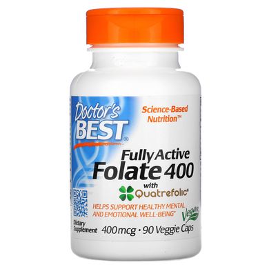 Повністю активний фолат 400, Fully Active Folate 400 with Quatrofolic, Doctor's Best, 400 мкг, 90 вегетаріанських капсул