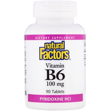 B6, піридоксин HCl, Natural Factors, 100 мг, 90 таблеток