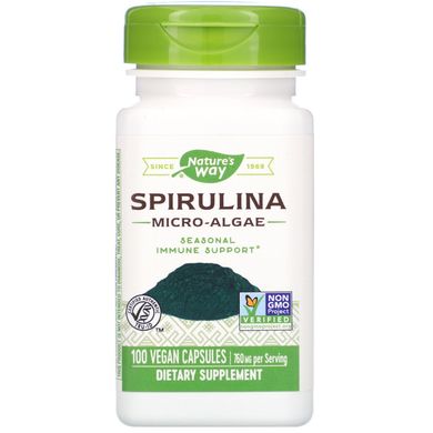 Спирулина микро-водоросли Nature's Way (Spirulina Micro-Algae) 380 мг 100 вегетарианских капсул купить в Киеве и Украине