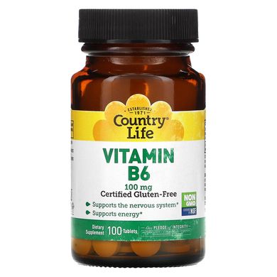 Вітамін B6, Country Life, 100 мг, 100 таблеток
