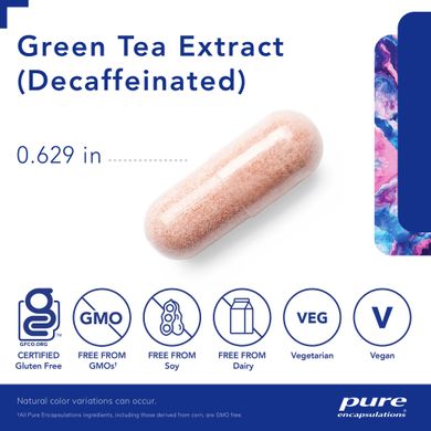 Экстракт зеленого чая без кофеина Pure Encapsulations (Green Tea Extract Decaffeinated) 60 капсул купить в Киеве и Украине