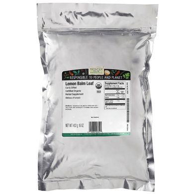 Органічний нарізаний і просіяний лист лимонної меліси, Frontier Natural Products, 16 унцій (453 г)