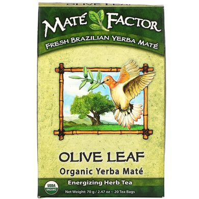 Органічний Йєрба Мате з оливкових листя, Olive Leaf Organic Yerba Mate, Mate Factor, 20 чайних пакетиків, 2,47 унції (70 г)