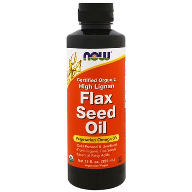 Органическое льняное масло с высоким содержанием лигнана Now Foods (Flax Seed Oil) 355 мл купить в Киеве и Украине
