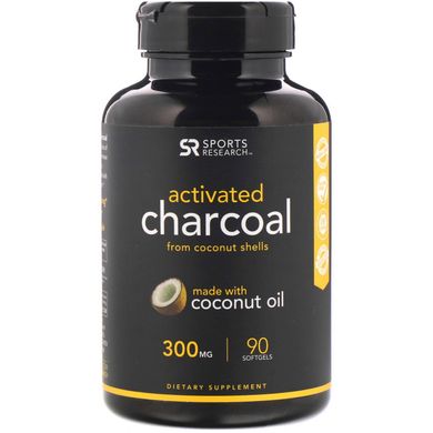 Активоване вугілля з шкаралупи кокоса Sports Research (Activated Charcoal) 300 мг 90 гелевих капсул