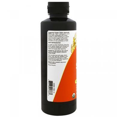 Органическое льняное масло с высоким содержанием лигнана Now Foods (Flax Seed Oil) 355 мл купить в Киеве и Украине