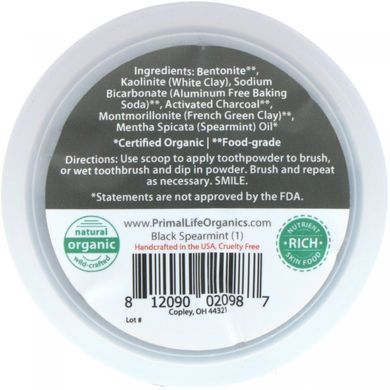 Зубной порошок черная мята Primal Life Organics (Dirty Mouth Toothpowder) 28 г купить в Киеве и Украине