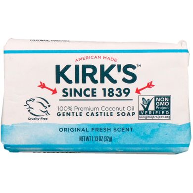Gentle Castile Soap Bar, Оригинальный свежий аромат, Kirk's, 1,13 унции (32 г) купить в Киеве и Украине