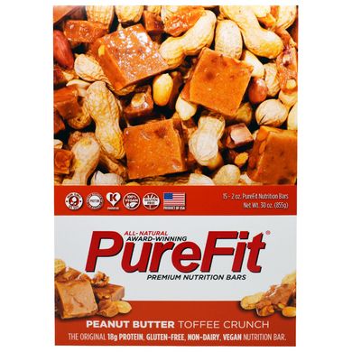 Хрусткі іриски з арахісовою олією, PureFit Bars, 15 батончиків по 2 унції (57 г) кожен