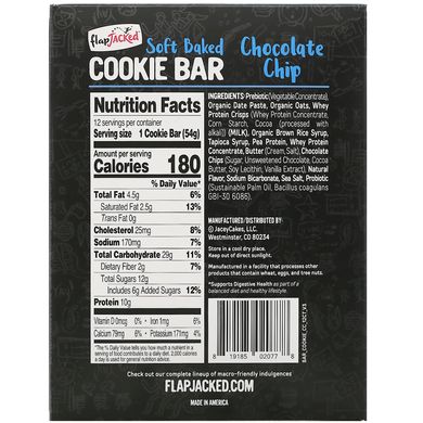 М'яке запечене печиво, шоколадна стружка, Soft Baked Cookie Bar, Chocolate Chip, FlapJacked, 12 батончиків, 1,90 унції (54 г) кожен