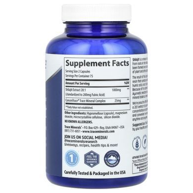 Trace Minerals &reg;, Himalayan Shilajit, High Potency, 1,000 mg, 150 Capsules (500 mg per Capsule)