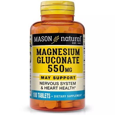 Магній Глюконат Mason Natural (Magnesium Gluconate) 550 мг 100 таблеток