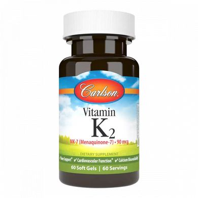 Вітамін K2 MK-7 Carlson Labs (Vitamin K2 AS MK-7) 90 мкг 60 желатинових капсул