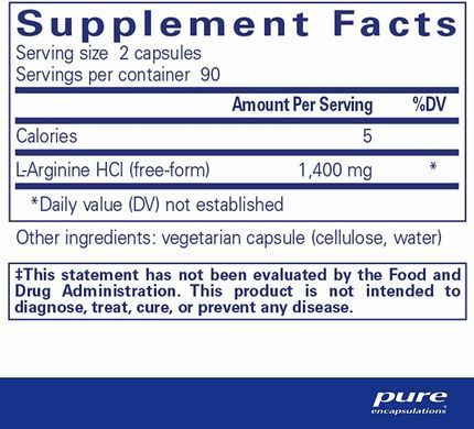 Аргінін Pure Encapsulations (L-Arginine) 180 капсул