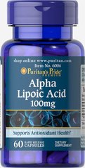 Альфа-липоевая кислота, Alpha Lipoic Acid, Puritan's Pride, 100 мг, 60 капсул купить в Киеве и Украине