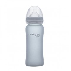 Скляна дитяча пляшечка з силіконовим захистом, світло-сірий, 300 мл, Everyday Baby, 1 шт