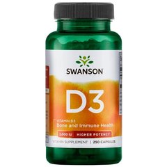 Вітамін Д-3 - більш висока ефективність, Vitamin D3 - Higher Potency, Swanson, 2,000 МО, 250 капсул