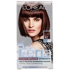 Фарба Feria для багатогранного мерехтливого кольору волосся, відтінок 42 темний переливчастий коричневий, L'Oreal, на 1 застосування