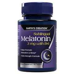 Мелатонин с витамином В6 вкус мяты Earth`s Creation (Melatonin wirh Vitamin B-6) 3 мг 60 таблеток купить в Киеве и Украине