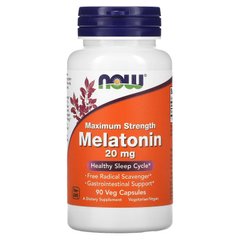 Now Foods, Мелатонін максимальної сили, 20 мг, 90 рослинних капсул