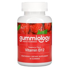 Жувальні таблетки для дорослих з вітаміном В12 зі смаком малини, Gummiology, 90 вегетаріанських жувальних таблеток
