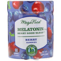 Мелатонін, хороший сон, ягода, MegaFood, 3 мг, 90 жувальних цукерок