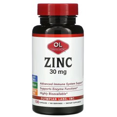Цинк, Zinc, Olympian Labs, 30 мг, 100 капсул