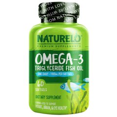 Омега-3, трігліцеридний риб'ячий жир, Omega-3, Triglyceride Fish Oil, NATURELO, 1100 мг, 60 м'яких капсул