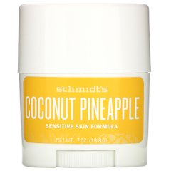 Натуральний дезодорант, формула для чутливої ​​шкіри, кокосовий ананас, Schmidt's Naturals, 0,7 унції (19,8 г)