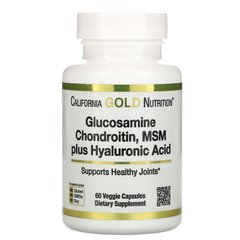 Глюкозамін Хондроїтин МСМ плюс Гіалуронова кислота California Gold Nutrition (Glucosamine Chondroitin MSM Plus Hyaluronic Acid) 60 вегетаріанських капсул