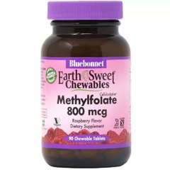 Метилфолат вітамін B9 смак малини Bluebonnet Nutrition (Earth Sweet Chewables) 800 мкг 90 жувальних таблеток