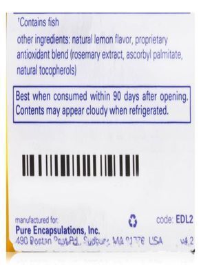 ЕПК та ДГК рідкий лимонний аромат Pure Encapsulations (EPA/DHA Liquid Lemon Flavor) 200 мл