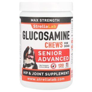 StrellaLab, Glucosamine Chews, Max Strength, Senior Advanced, For Dogs, Chicken, 120 Soft Chews, 12.6 oz (360 g)