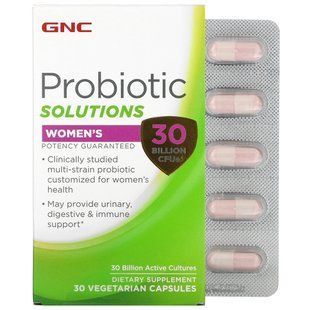 Женские пробиотические витамины, Women's Probiotic Solutions, GNC, 30 миллиардов КОЕ, 30 вегетарианских капсул купить в Киеве и Украине