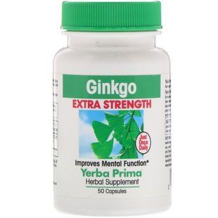 Extract of ginkgo with enhanced potency, Yerba Prima, 50 capsules.