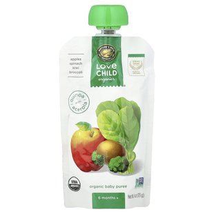 Love Child Organics, Organic Baby Puree, 6 Months+, Apples, Spinach, Kiwi, Broccoli, 4 oz (113 g) купить в Киеве и Украине