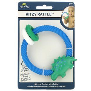 Itzy Ritzy, Ritzy Rattle, силиконовый прорезыватель с погремушкой, 3+ месяца, Dino, 1 прорезыватель купить в Киеве и Украине