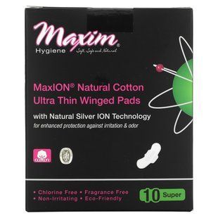 Ultra-thin pads with wings, natural technology Silver MaxiON, super, Maxim Hygiene Products, 10 pads.