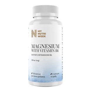 Магний и витамин В6, Magnesium with Vitamin B6, My Nutri Week, экстра сильный, 399 мг, 150 капсул купить в Киеве и Украине