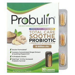 Probulin, Total Care Soothe, пробіотик, пребіотик і постбіотик, 15 млрд КУО, 30 капсул