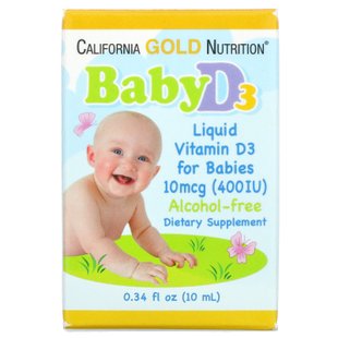 Витамин Д3 детские капли California Gold Nutrition (Baby Vitamin D3 Liquid) 10 мкг 400 МЕ 10 мл купить в Киеве и Украине