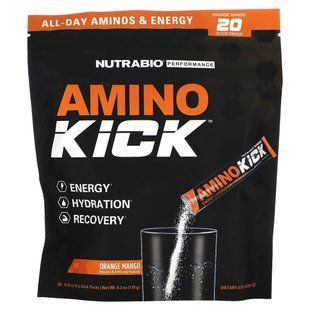 NutraBio, Amino Kick, Orange Mango, 20 Stick Packs, 0.32 oz (9 g) Each купить в Киеве и Украине